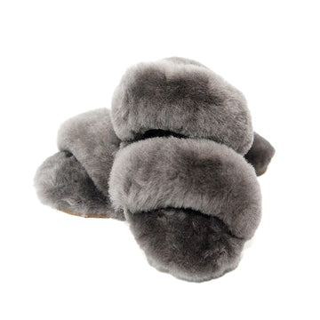 Women's sheepskin slippers Two Band Slides Grey 100% natural Australian merino sheepskin House Slippers